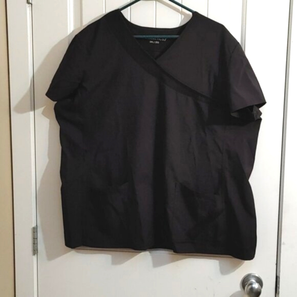Scrubletics Plus size 2x black nurse nursing scrubs top shirt work unifo…